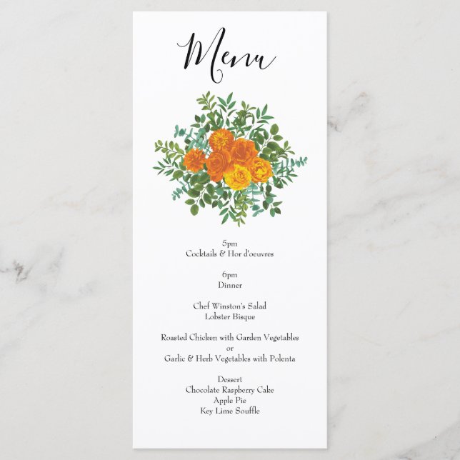 Orange Roses Wedding Floral Modern Menu (Front)
