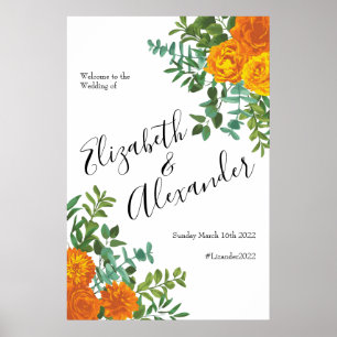 Orange Roses Wedding Floral Modern Poster