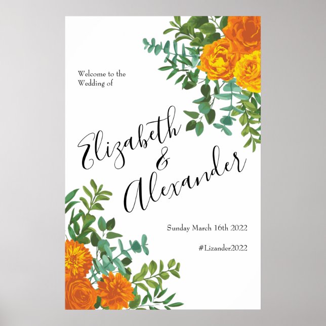 Orange Roses Wedding Floral Modern Poster (Front)