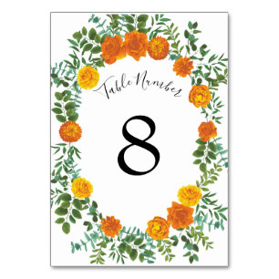 Orange Roses Wedding Floral Modern Table Number