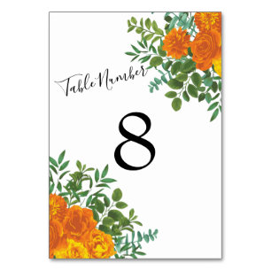 Orange Roses Wedding Floral Modern Table Number