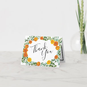 Orange Roses Wedding Floral Modern Thank You Card