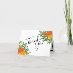 Orange Roses Wedding Floral Modern Thank You Card