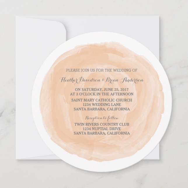 Orange Round Watercolor Wedding Invite (Front)