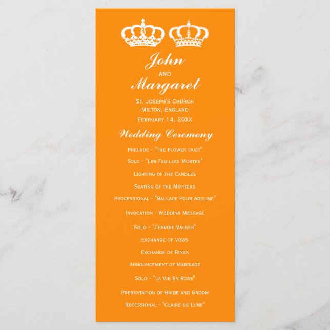 Orange Royal Couple Wedding Program Programme (Front)