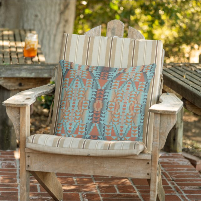 Orange Rust Brown Turquoise Teal Blue Tribal Art Cushion (Chair)
