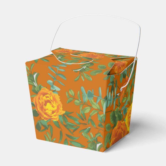 Orange & Rust Fall Peony & Rose Floral Wedding Favour Box (Front Side)
