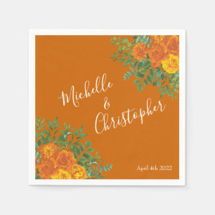 Orange & Rust Fall Peony & Rose Floral Wedding Napkin