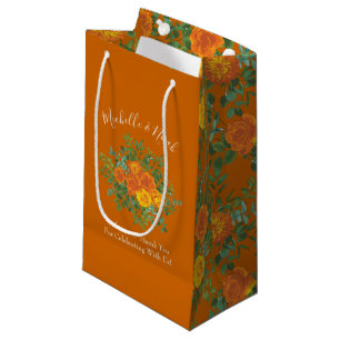 Orange & Rust Fall Peony & Rose Floral Wedding Small Gift Bag