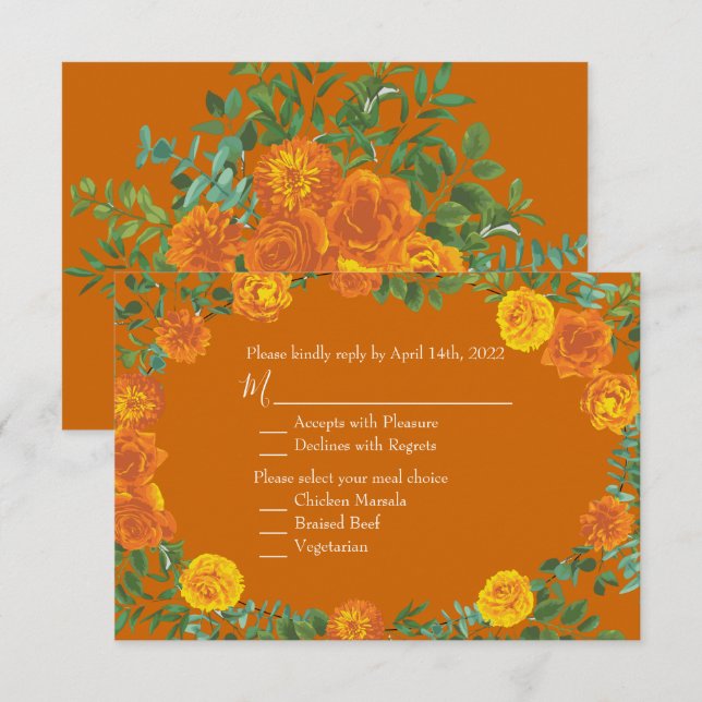 Orange & Rust Fall Peony Rose Invitation Reply (Front/Back)