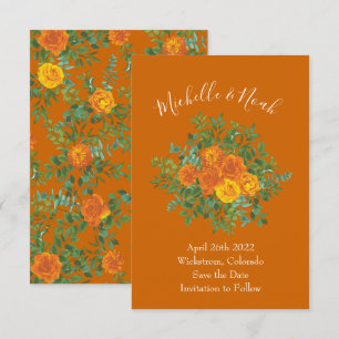 Orange & Rust Fall Peony Rose Wedding Save Date Invitation