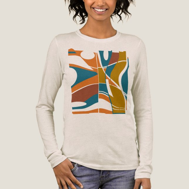 Orange Rust Gold Teal Bold Large MCM Look Abstract Tri-Blend Shirt (Front)