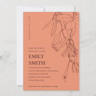 ORANGE RUST LINE DRAWING FLORAL BABY SHOWER CARD