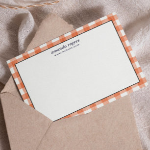 Orange Rust Watercolor Buffalo Plaid Monogram Card