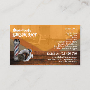 Orange Rustic Barber shop Razor Business Card