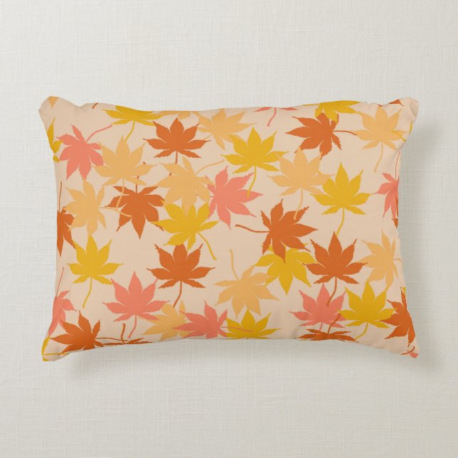 Orange Rustic Botanical Maple Leaves Pattern Fall  Decorative Cushion (Front)