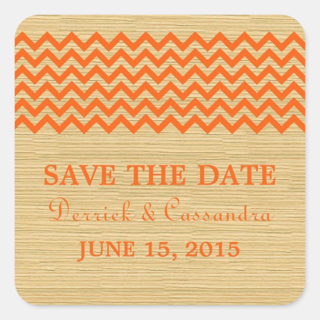 Orange Rustic Chevron Save the Date Stickers (Front)