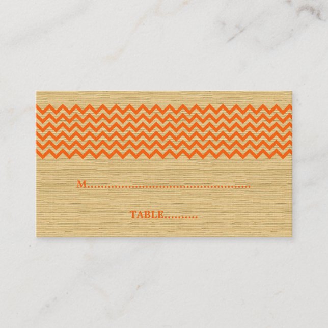 Orange Rustic Chevron Wedding Place Card (Front)