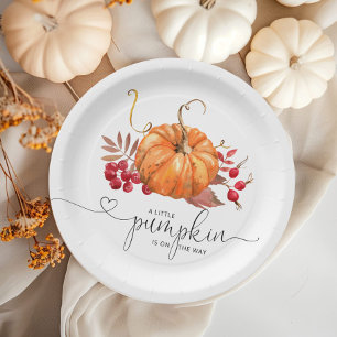Orange rustic fall pumpkin baby shower paper plate