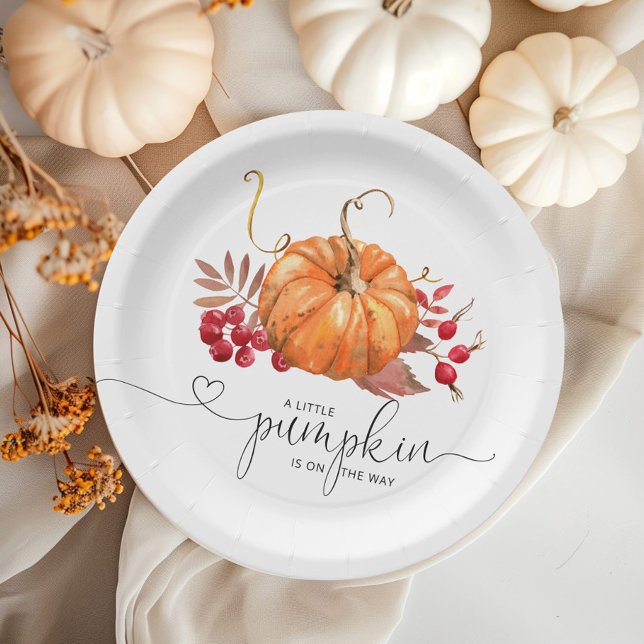 Orange rustic fall pumpkin baby shower paper plate (Creator Uploaded)