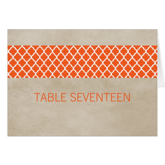 Orange Rustic Quatrefoil Table Number Card (Front Horizontal)