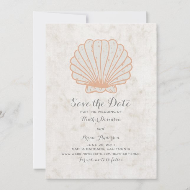 Orange Rustic Seashell Save the Date Invite (Front)