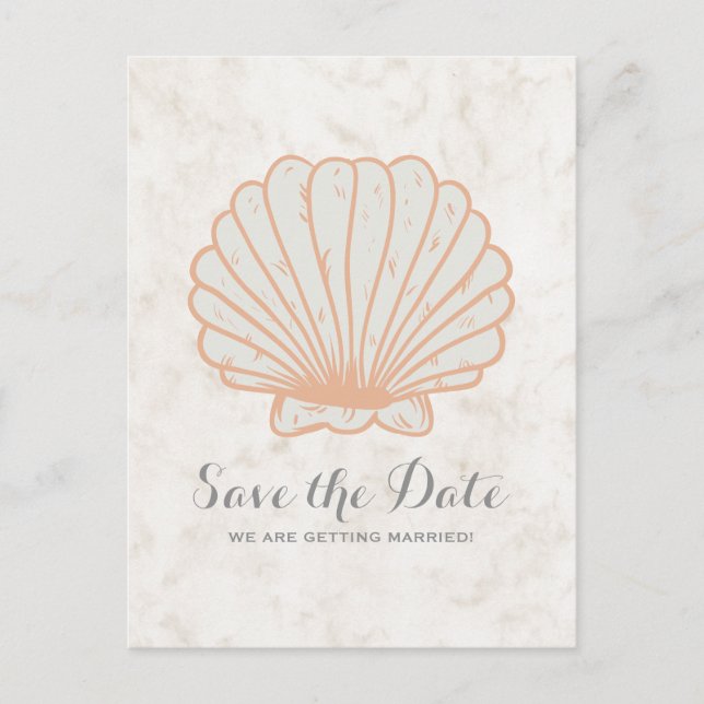 Orange Rustic Seashell Save the Date Postcard (Front)