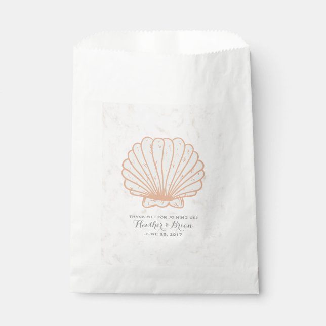 Orange Rustic Seashell Wedding Favour Bags (Front)