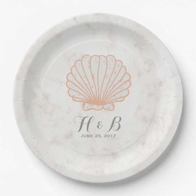 Orange Rustic Seashell Wedding Paper Plate (Front)