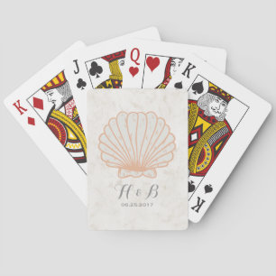 Orange Rustic Seashell Wedding Playing Cards