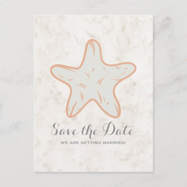 Orange Rustic Starfish Save the Date Postcard (Front)
