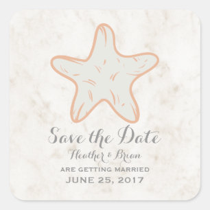 Orange Rustic Starfish Save the Date Square Sticker
