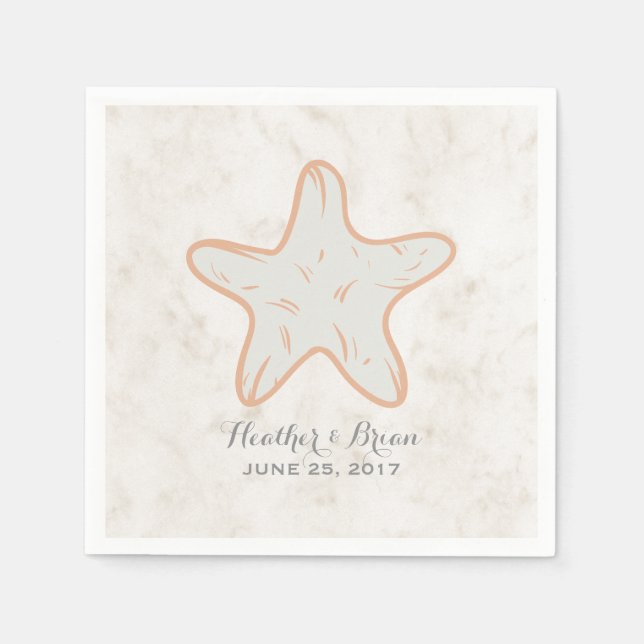 Orange Rustic Starfish Wedding Napkin (Front)