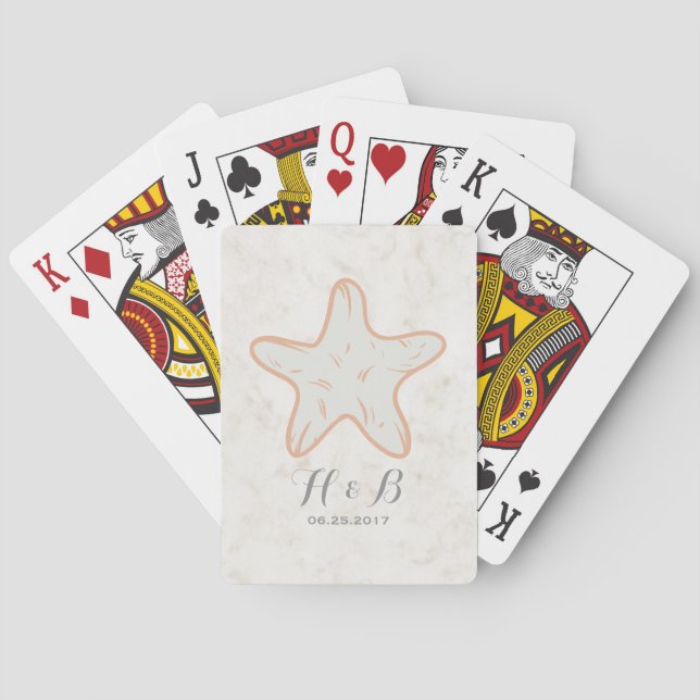 Orange Rustic Starfish Wedding Playing Cards (Back)