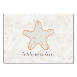 Orange Rustic Starfish Wedding Table Number
