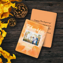 Orange Rustic Watercolor Thanksgiving Photo Card