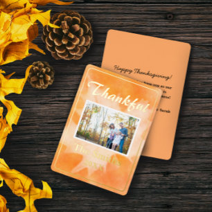 Orange Rustic Watercolor Thanksgiving Photo Card