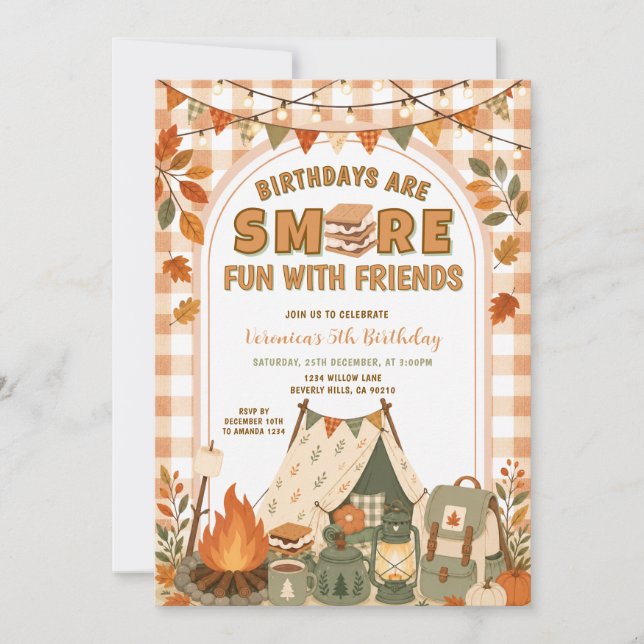 Orange S’more Fun With Friends Camping Birthday Invitation (Front)