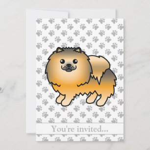 Orange Sable Pomeranian Cartoon Dog Birthday Party Invitation