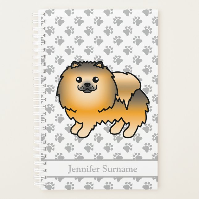 Orange Sable Pomeranian Cartoon Dog & Custom Text Planner (Front)
