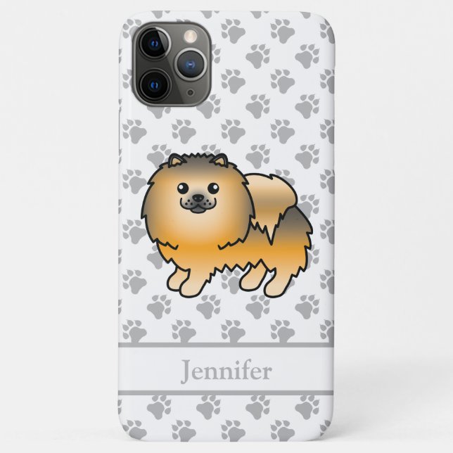 Orange Sable Pomeranian Cute Cartoon Dog & Name Case-Mate iPhone Case (Back)
