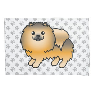 Orange Sable Pomeranian Cute Cartoon Dog & Paws Pillowcase