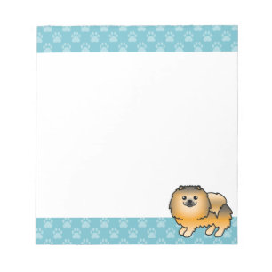 Orange Sable Pomeranian Dog And Blue Borders Notepad