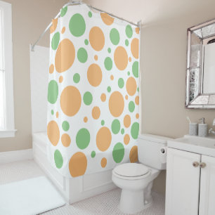Orange Sage Green Geometric Circles Shower Curtain