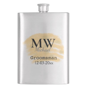 Orange sage green groomsman add name letter date b hip flask