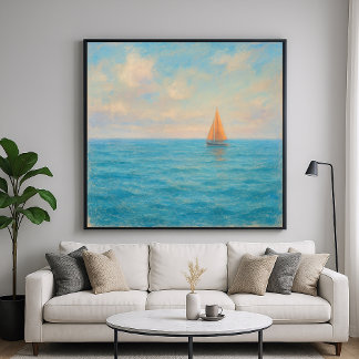 Orange Sailboat Voyage - Pastel Painting Style Art Poster