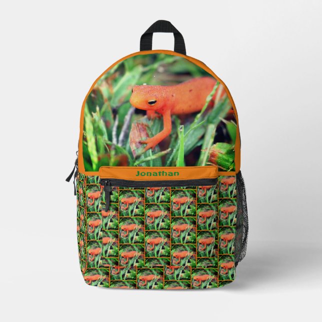Orange Salamander Animal Personalised  Printed Backpack (Front)