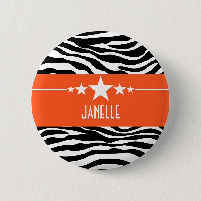Orange Sassy Star Zebra Button (Front)