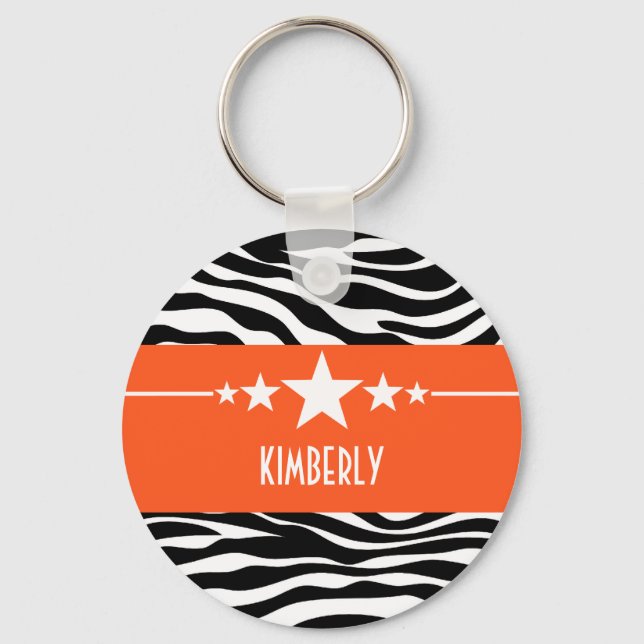Orange Sassy Star Zebra Keychain (Front)