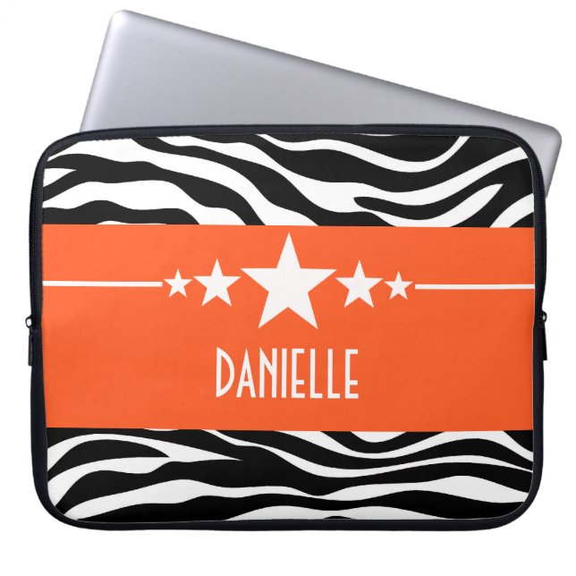 Orange Sassy Star Zebra Laptop Sleeve (Front)